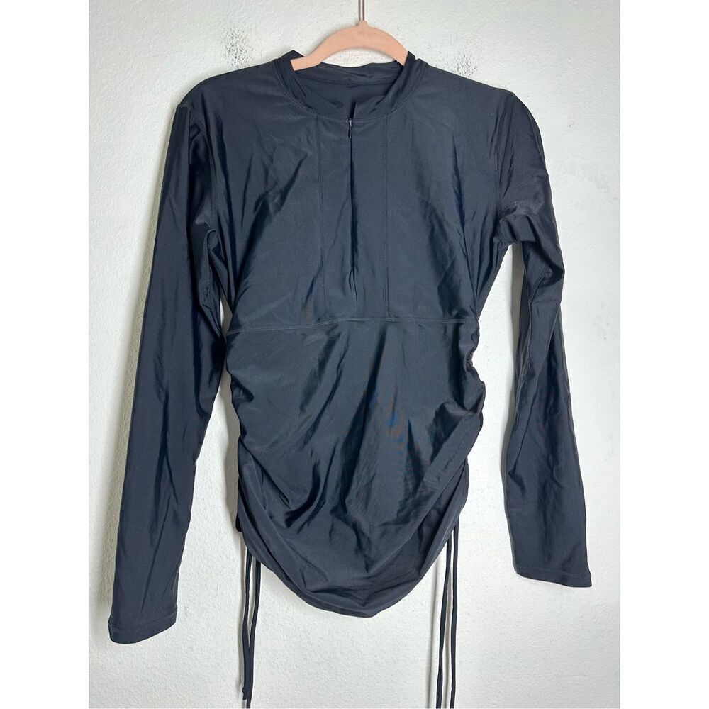 Tela Athletic Cinched Sides Long Sleeve Top Womens 1/4 Zip Drawstring Sz M Notes